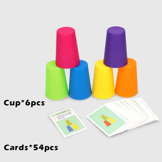Kids Montessori Toys Stack Cup Battle Table Game with Card Educational Intellectual Enlightenment Color Cognition Logic Training Mathematics Arithmetics Fast
