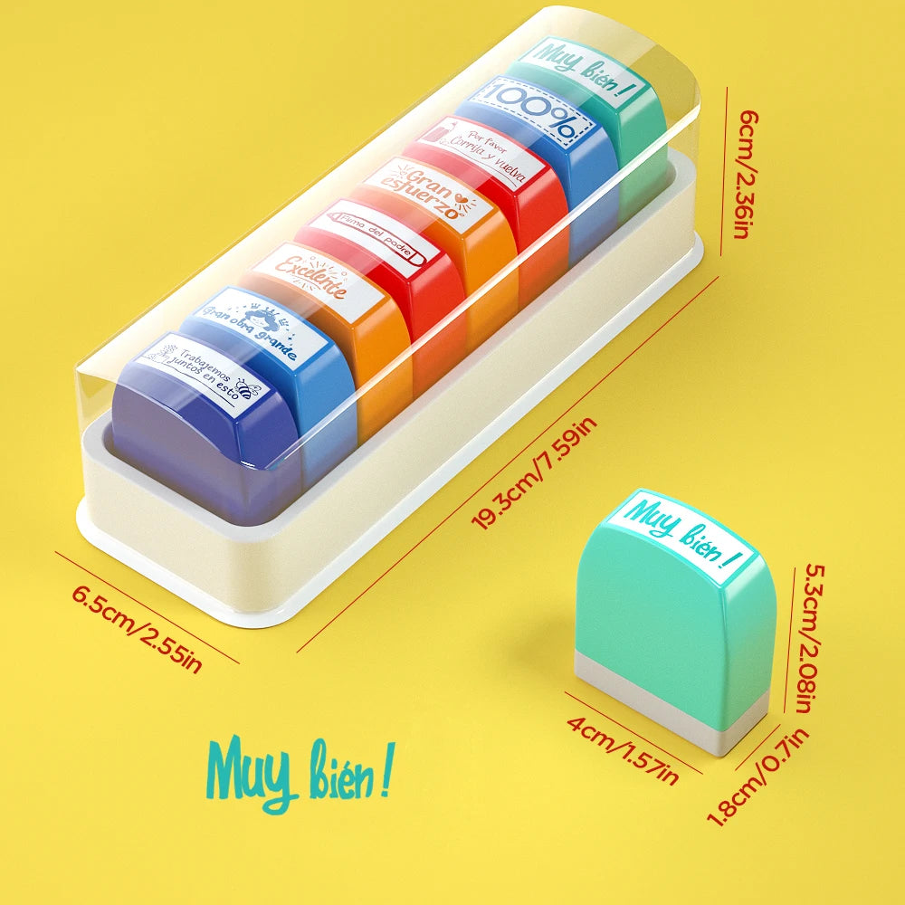 8 Colorful Teacher Encouragement Stamps Automatic Ink-Out Correction Stamps Spanish Teachers Encourage Students to Use Homeschooling School