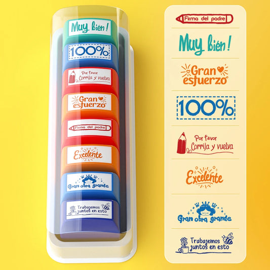 8 Colorful Teacher Encouragement Stamps Automatic Ink-Out Correction Stamps Spanish Teachers Encourage Students to Use Homeschooling School
