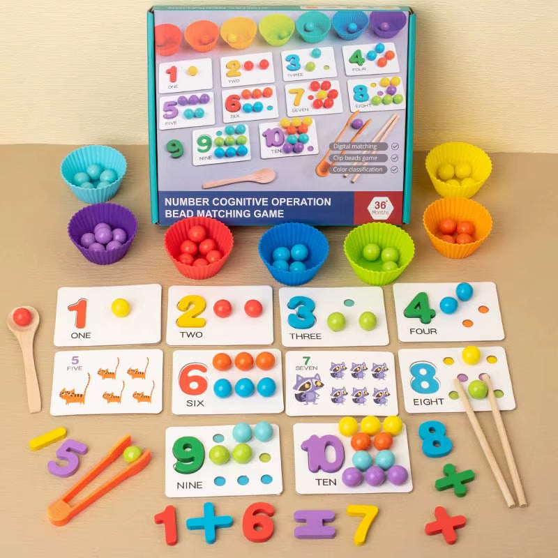 Montessori Math Early Teaching Aids Kids Game Puzzle Clip Beads Number Cognitive Matching Motricity Baby Fine Action Toys Learning