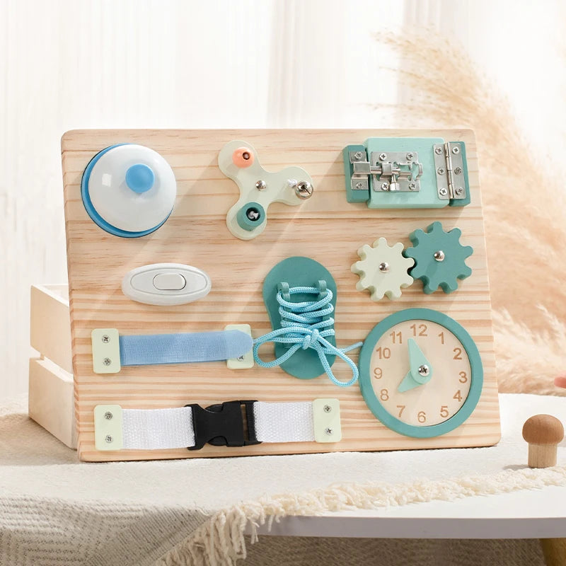 Montessori Busy Board for Toddlers Wooden Activity Sensory Board for Fine Motor Skills Travel Educational Learning Toys for Kid Motricity 