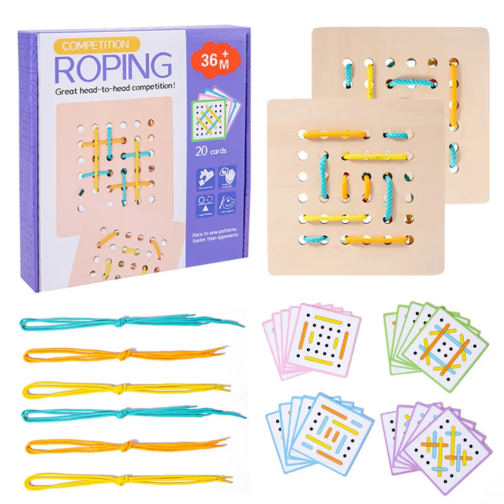 Montessori Wooden Threading Activity Puzzles,Early Educational Fine Motor Skill Travel Toy，Birthday Gifts for Boys and Girls School Help Aids Motor Houseschool