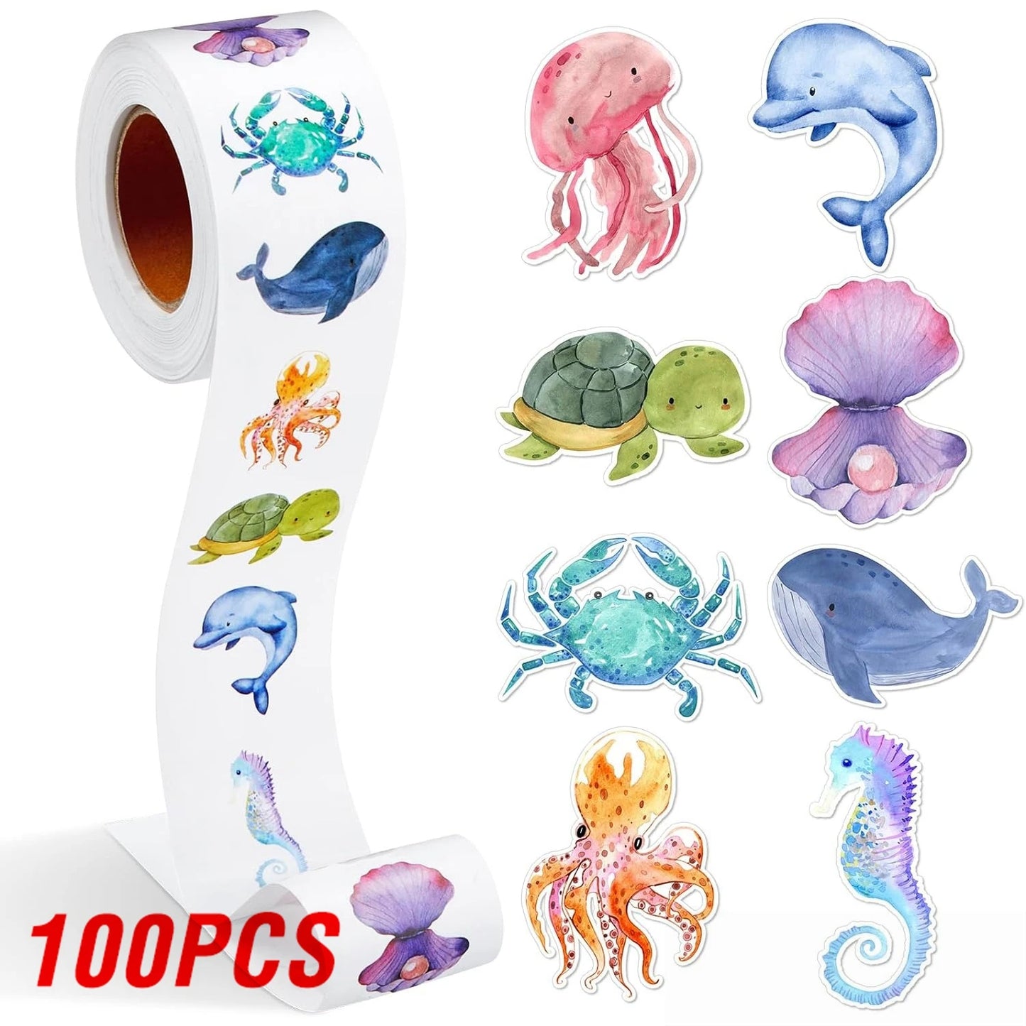 100 Pcs New Cartoon Marine Animal Park Dolphin Stickers for Kids Teacher Reward Encourage Sealing Label Stationery Sticker Positive Cute Kawaii