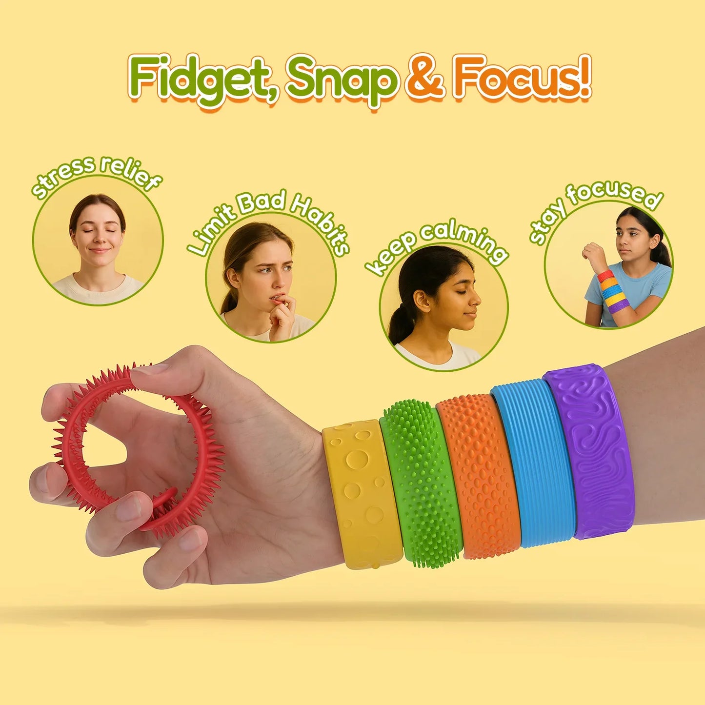 Fidget Toys Slap Bracelets Textured Silicone Sensory Toys for Autism Calming Sensory Toy Stress Fidgets for Adults Office Desk SEL Kids School Houseschooling