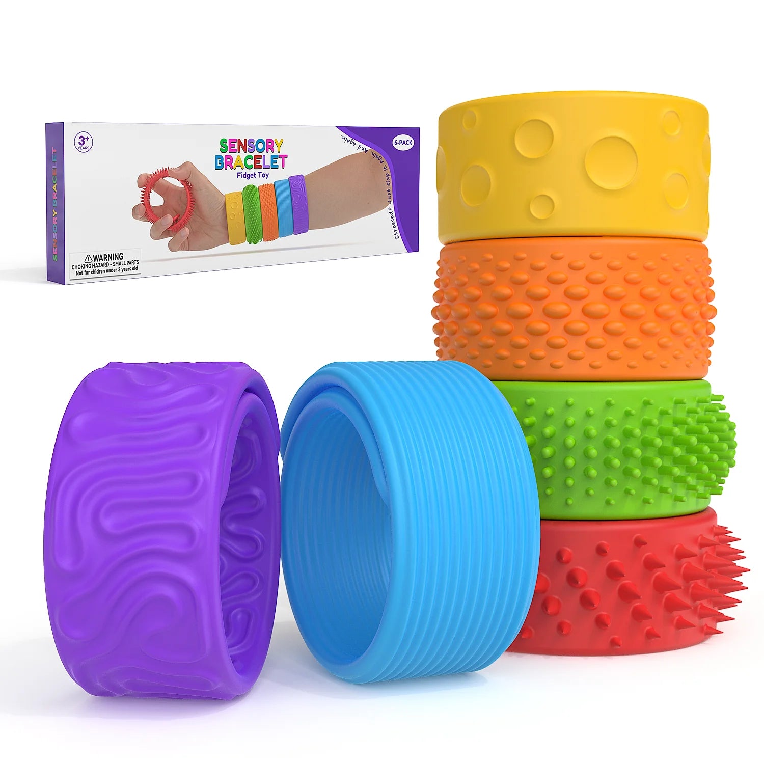 Fidget Toys Slap Bracelets Textured Silicone Sensory Toys for Autism Calming Sensory Toy Stress Fidgets for Adults Office Desk SEL Kids School Houseschooling