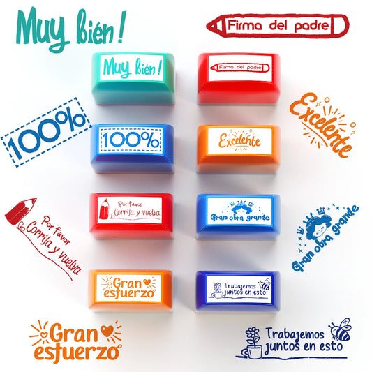 8 Colorful Teacher Encouragement Stamps Automatic Ink-Out Correction Stamps Spanish Teachers Encourage Students to Use Homeschooling School