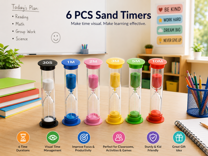 6PCS Sand Hourglass Timer Education School Houseschooling Tool Aids Kids Visual Working Routine Time Learning Autonomy