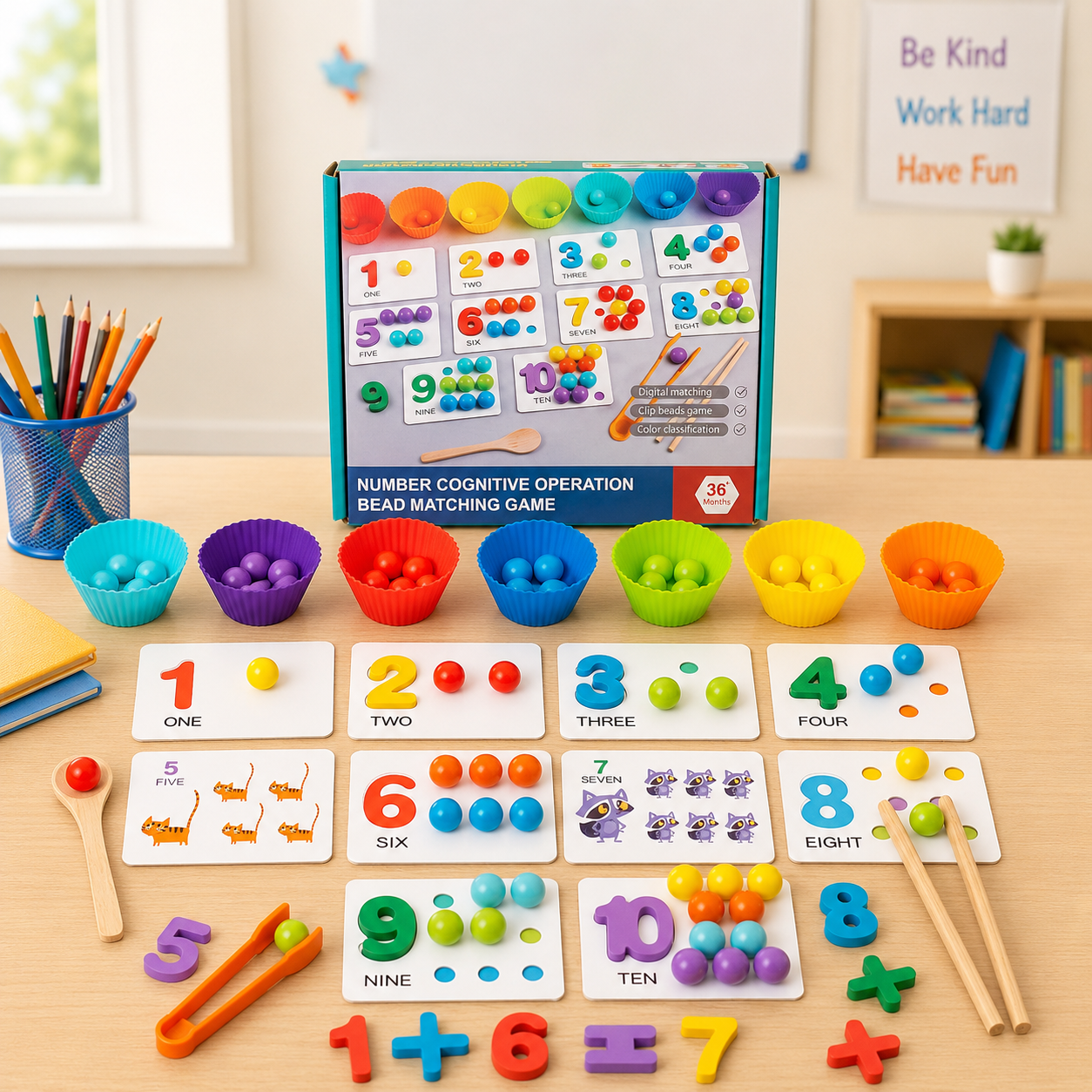 Montessori Math Early Teaching Aids Kids Game Puzzle Clip Beads Number Cognitive Matching Motricity Baby Fine Action Toys Learning