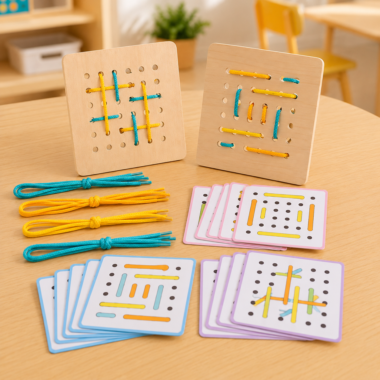 Montessori Wooden Threading Activity Puzzles,Early Educational Fine Motor Skill Travel Toy，Birthday Gifts for Boys and Girls School Help Aids Motor Houseschool