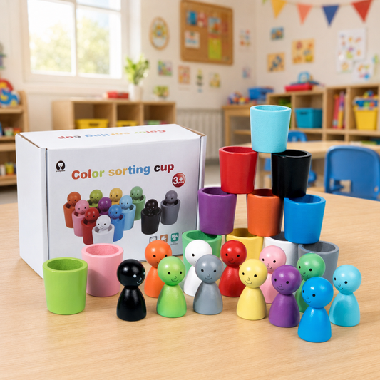 Montessori Color Sorting Toys Color Matching Sensory Game Wooden Peg Dolls in Cups Early Education Learning Toys for Toddler 3+ Kindergarten Houseschooling Motricity Matching