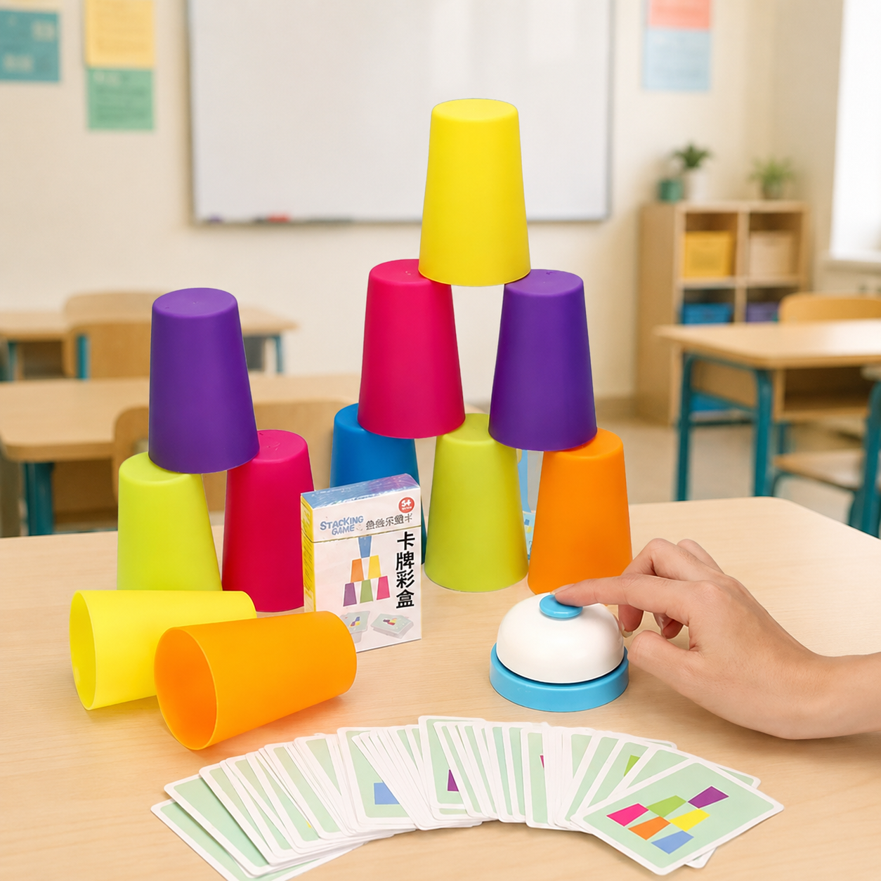 Kids Montessori Toys Stack Cup Battle Table Game with Card Educational Intellectual Enlightenment Color Cognition Logic Training Mathematics Arithmetics Fast