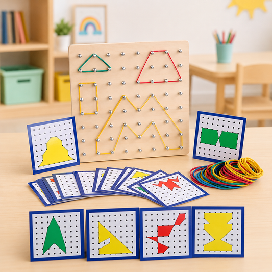 Montessori Toddler Kid Creative Toy Graphics Rubber Tie Nail Boards with Cards Childhood Education Preschool Kids Kindergarten Young Geometry