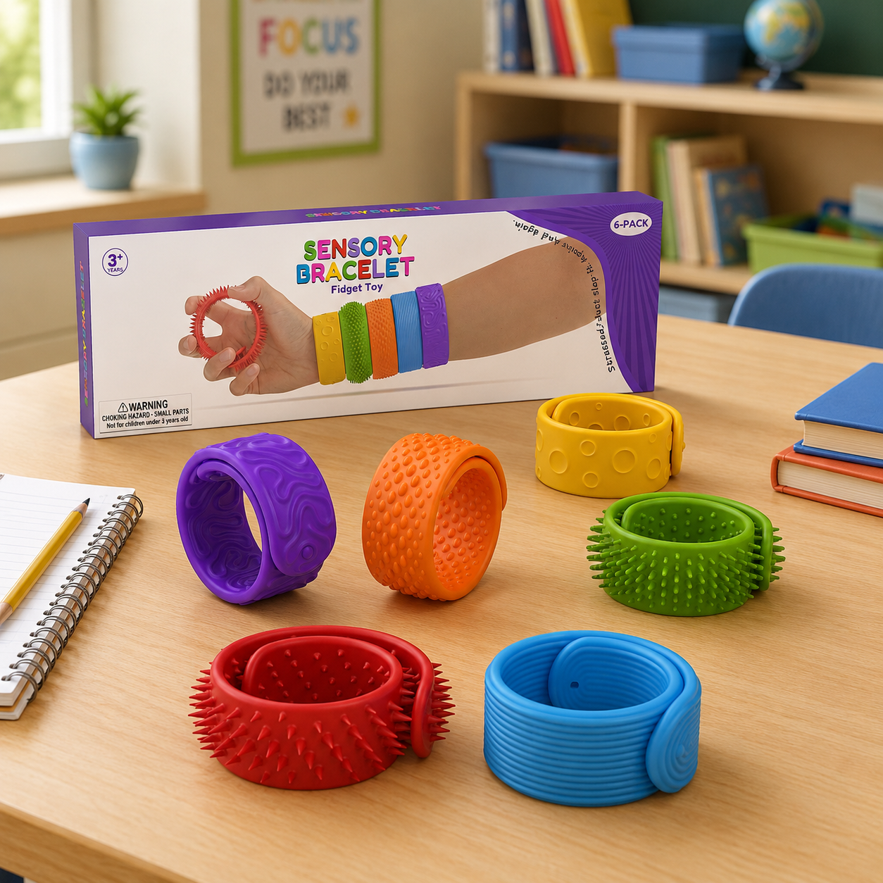 Fidget Toys Slap Bracelets Textured Silicone Sensory Toys for Autism Calming Sensory Toy Stress Fidgets for Adults Office Desk SEL Kids School Houseschooling