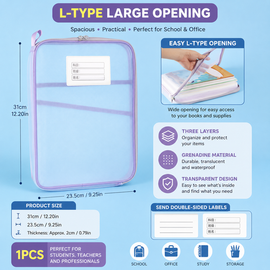 A4 Student Teacher Books Purple Storage Bags Large Capacity Stationery Organizer Bag Folders School Office Supplies Stationary Bag Papers