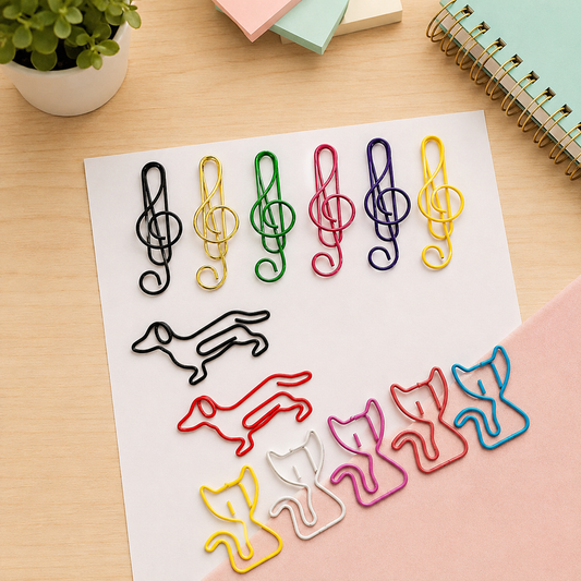 20 Pcs Metal Paper Clips Cat Dog Musical Notes Assorted Color Paperclips Bookmark Teacher Students Office Supplies Cute Kawaii Organization Clips Usefull