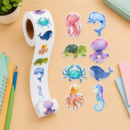 100 Pcs New Cartoon Marine Animal Park Dolphin Stickers for Kids Teacher Reward Encourage Sealing Label Stationery Sticker Positive Cute Kawaii
