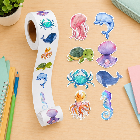 100 Pcs New Cartoon Marine Animal Park Dolphin Stickers for Kids Teacher Reward Encourage Sealing Label Stationery Sticker Positive Cute Kawaii