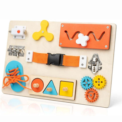Montessori Busy Board for Toddlers Wooden Activity Sensory Board for Fine Motor Skills Travel Educational Learning Toys for Kid Motricity 