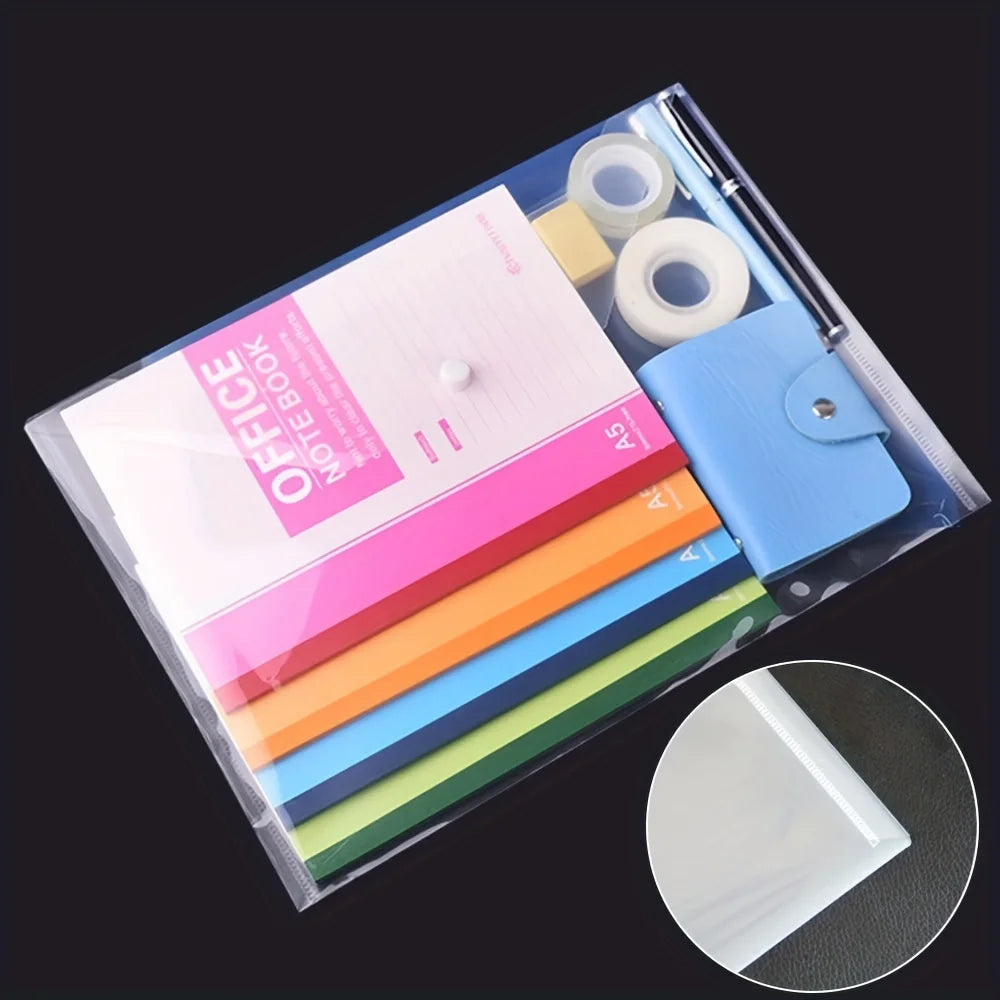 20Pcs Plastic Envelope Transparent Waterproof Reusable File Bag with Buttons A4 Size Student Information Storage Folders New Organize School Houseschool
