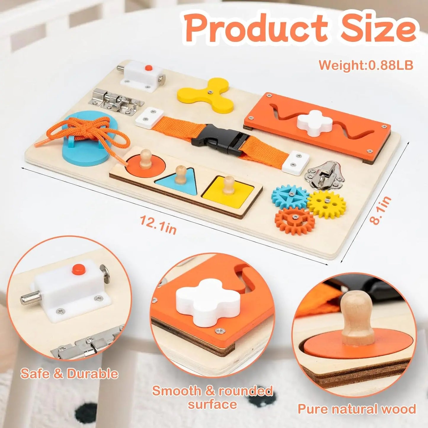 Montessori Busy Board for Toddlers Wooden Activity Sensory Board for Fine Motor Skills Travel Educational Learning Toys for Kid Motricity 