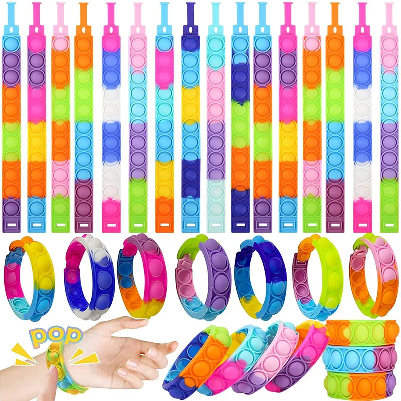 Colorful Silicone Bracelet Anxiety Sensory for Autism Adult Pops Bubble Simple Dimple Toy Fidget anti Stress Relief Toys Game Cute Calming 
