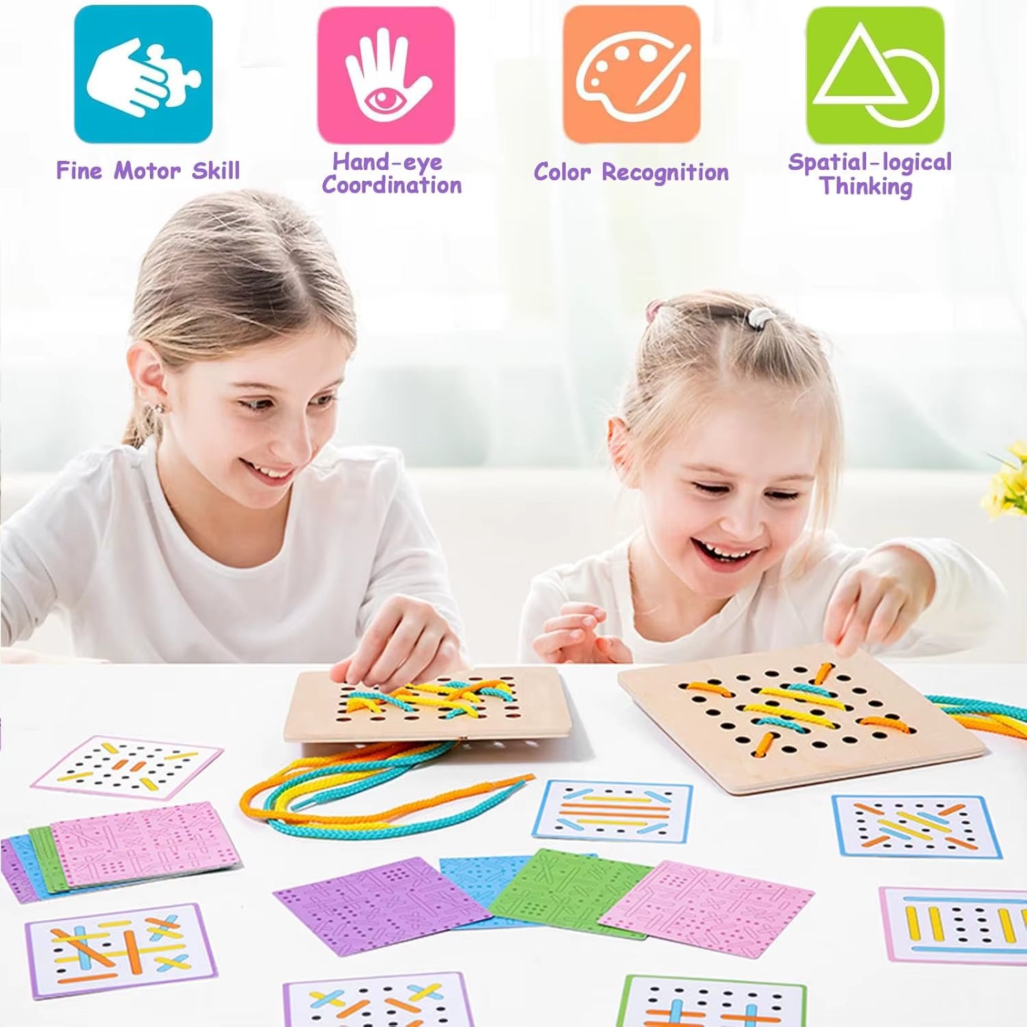Montessori Wooden Threading Activity Puzzles,Early Educational Fine Motor Skill Travel Toy，Birthday Gifts for Boys and Girls School Help Aids Motor Houseschool