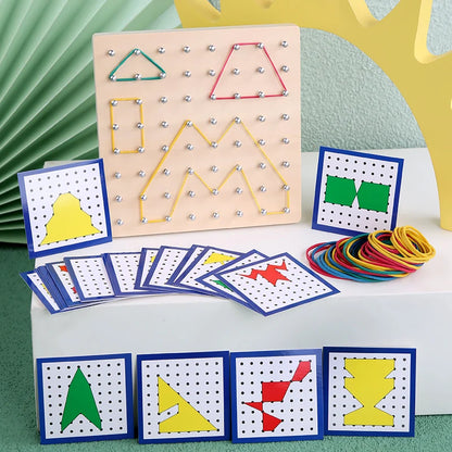 Montessori Toddler Kid Creative Toy Graphics Rubber Tie Nail Boards with Cards Childhood Education Preschool Kids Kindergarten Young Geometry