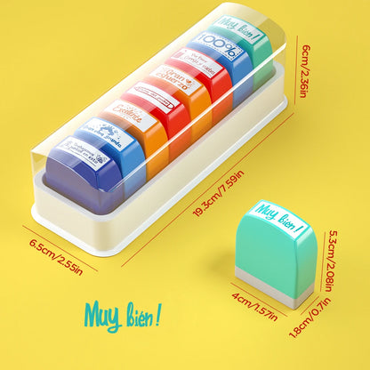 8 Colorful Teacher Encouragement Stamps Automatic Ink-Out Correction Stamps Spanish Teachers Encourage Students to Use Homeschooling School