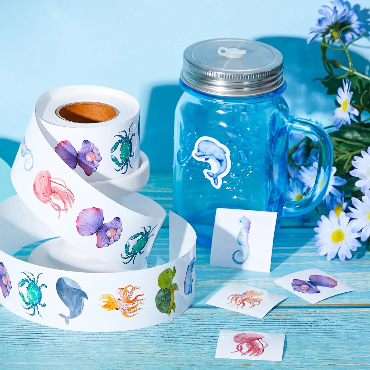 100 Pcs New Cartoon Marine Animal Park Dolphin Stickers for Kids Teacher Reward Encourage Sealing Label Stationery Sticker Positive Cute Kawaii