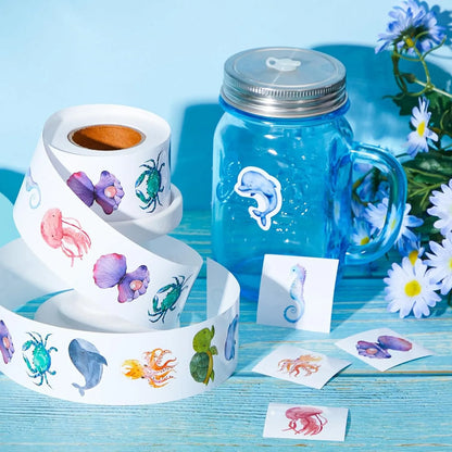 100 Pcs New Cartoon Marine Animal Park Dolphin Stickers for Kids Teacher Reward Encourage Sealing Label Stationery Sticker Positive Cute Kawaii