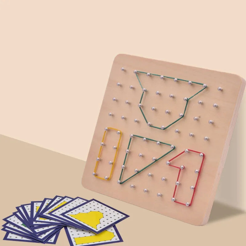 Montessori Toddler Kid Creative Toy Graphics Rubber Tie Nail Boards with Cards Childhood Education Preschool Kids Kindergarten Young Geometry