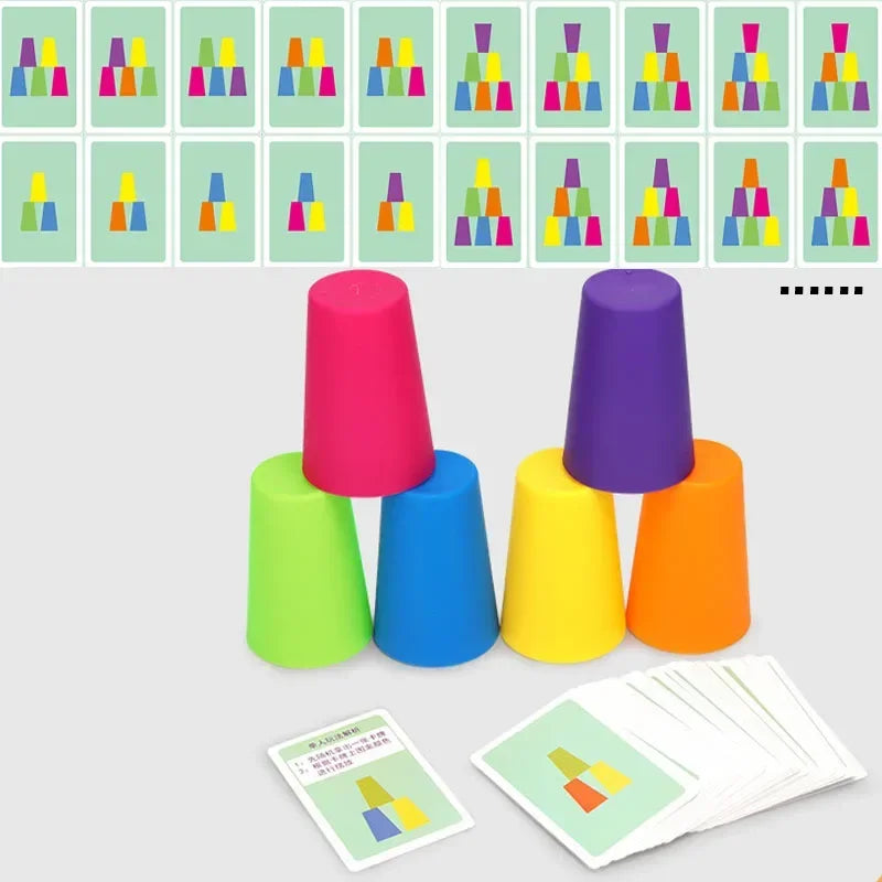 Kids Montessori Toys Stack Cup Battle Table Game with Card Educational Intellectual Enlightenment Color Cognition Logic Training Mathematics Arithmetics Fast