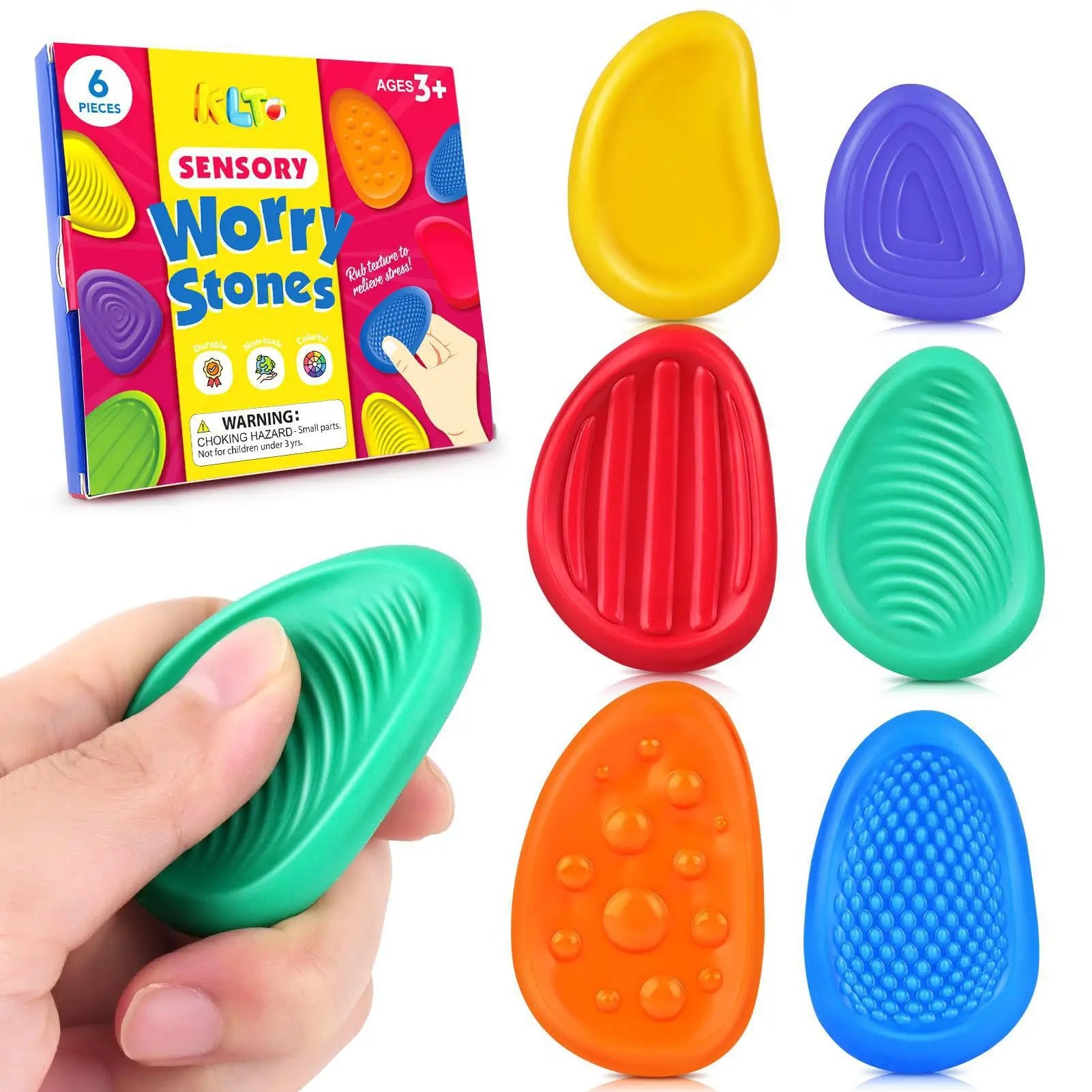 Fidget Toys Adults Sensory Silicone Stone 6 Pack Textured for Autism Kids Calming down Fidget Stress Relief Toys