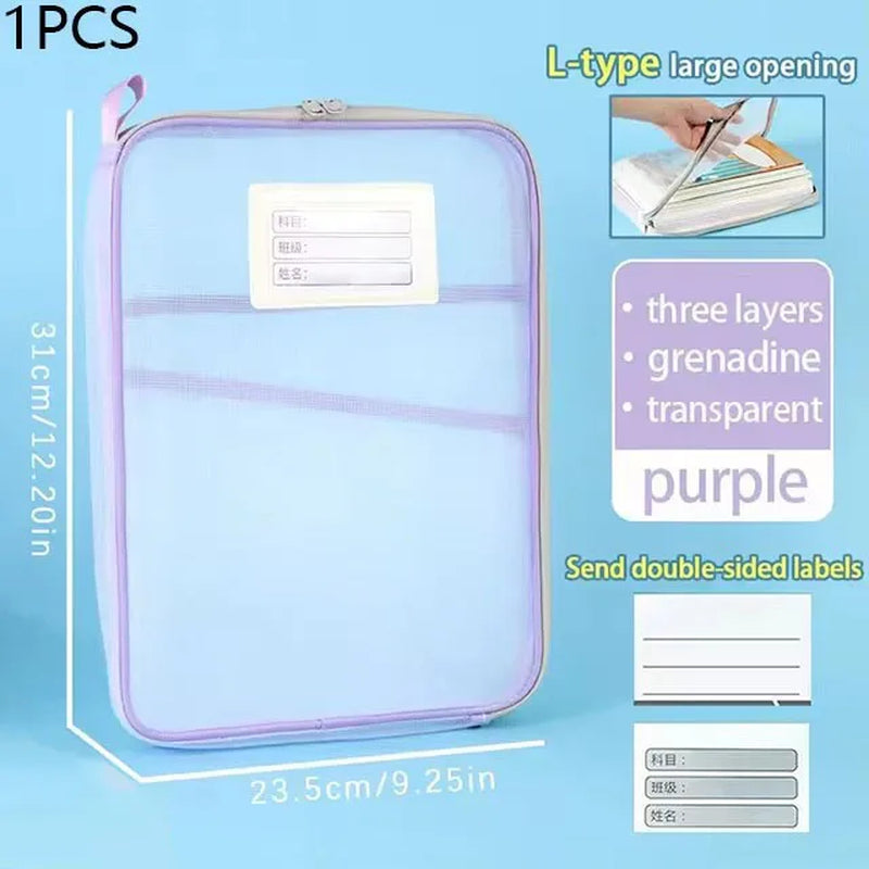 A4 Student Teacher Books Purple Storage Bags Large Capacity Stationery Organizer Bag Folders School Office Supplies Stationary Bag Papers