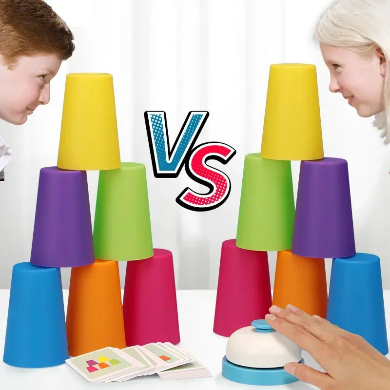 Kids Montessori Toys Stack Cup Battle Table Game with Card Educational Intellectual Enlightenment Color Cognition Logic Training Mathematics Arithmetics Fast