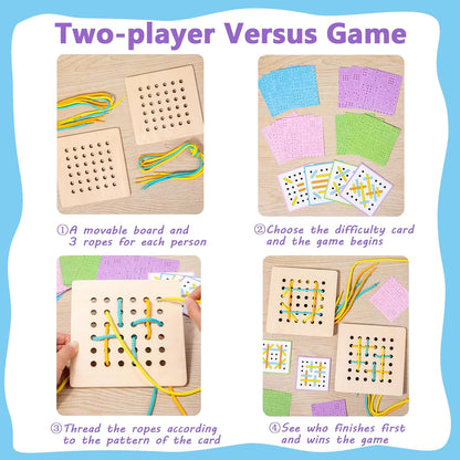Montessori Wooden Threading Activity Puzzles,Early Educational Fine Motor Skill Travel Toy，Birthday Gifts for Boys and Girls School Help Aids Motor Houseschool