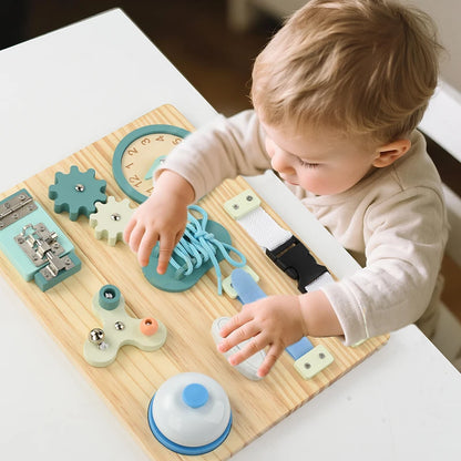 Montessori Busy Board for Toddlers Wooden Activity Sensory Board for Fine Motor Skills Travel Educational Learning Toys for Kid Motricity 
