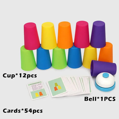 Kids Montessori Toys Stack Cup Battle Table Game with Card Educational Intellectual Enlightenment Color Cognition Logic Training Mathematics Arithmetics Fast