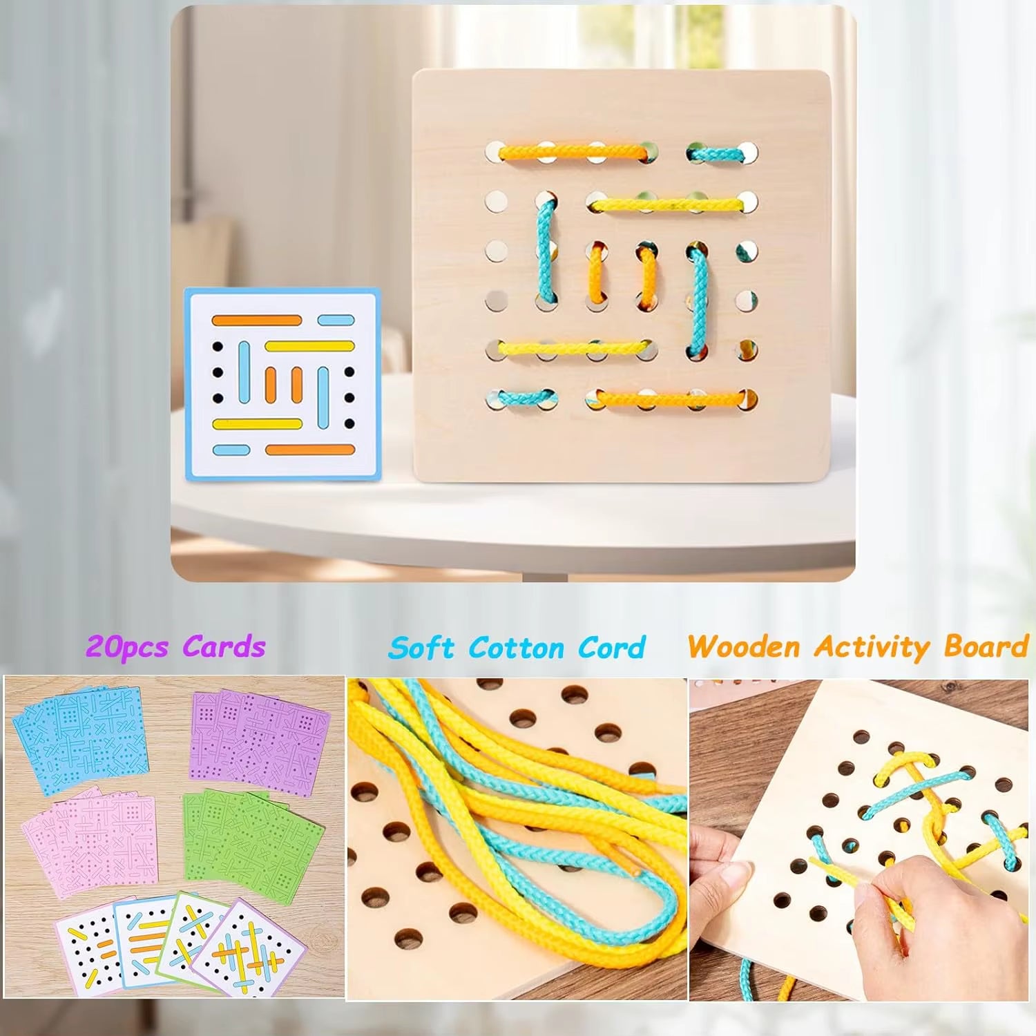 Montessori Wooden Threading Activity Puzzles,Early Educational Fine Motor Skill Travel Toy，Birthday Gifts for Boys and Girls School Help Aids Motor Houseschool