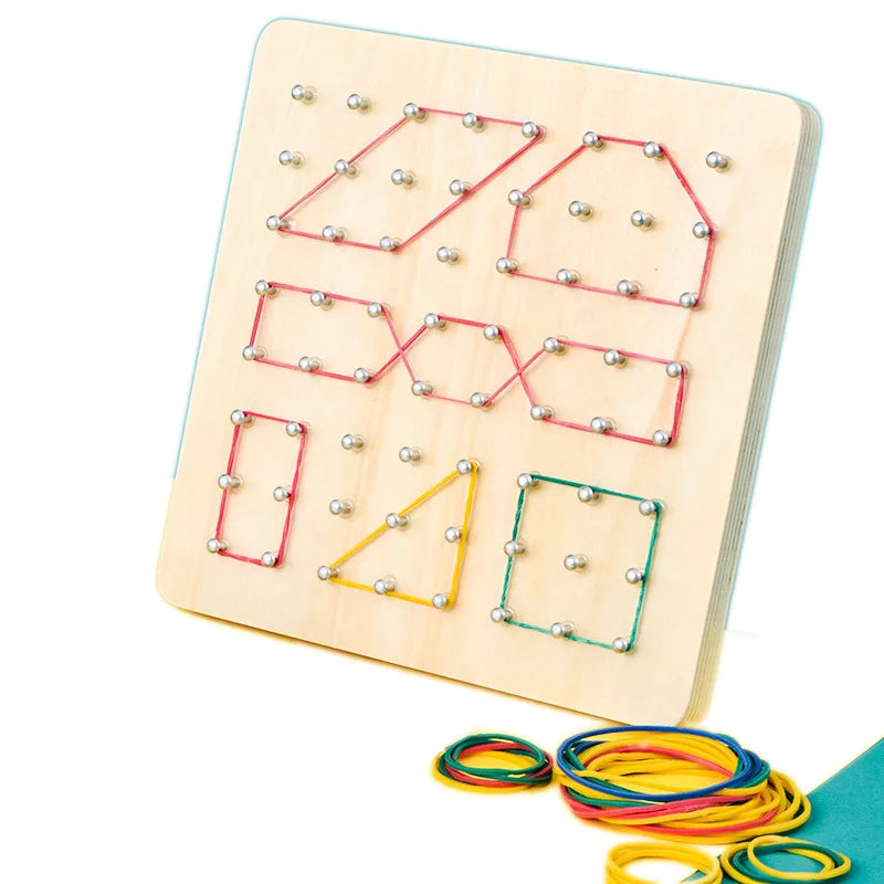 Montessori Toddler Kid Creative Toy Graphics Rubber Tie Nail Boards with Cards Childhood Education Preschool Kids Kindergarten Young Geometry
